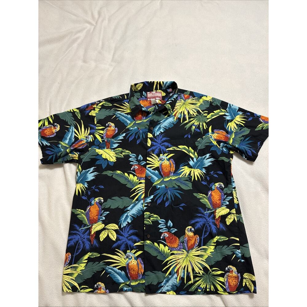 Vintage XLarge RJC Parrot Print Button Up Hawaiian Shirt Made USA Nature Parrots